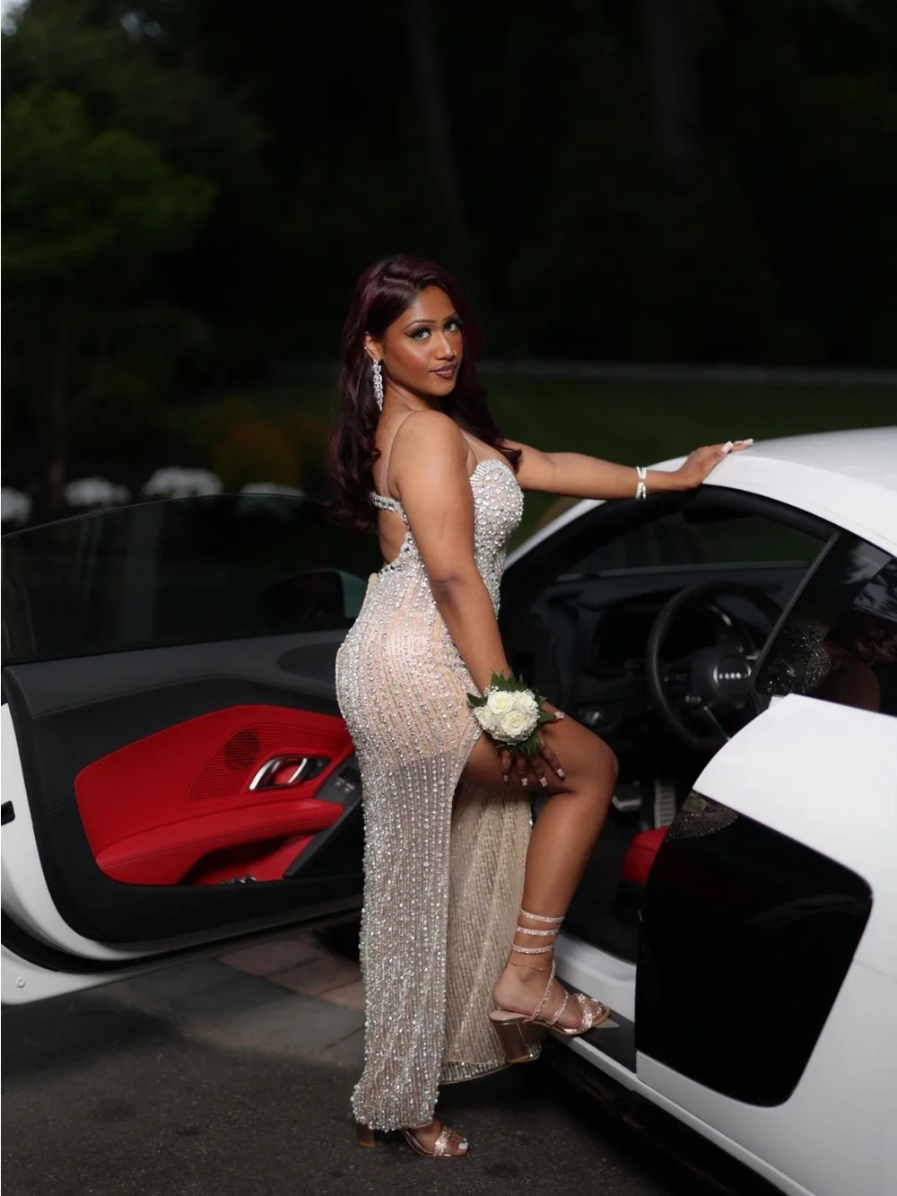Custom Embellished Beaded Evening Gown / Prom Dress | Size 4